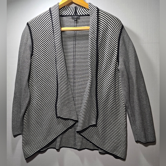 Talbots Sweaters - Talbots Large Petite Black and White Striped Women's Open Front Cardigan